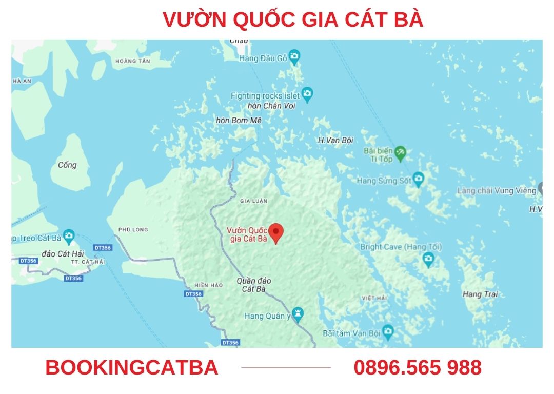 Bản đồ vị trí Vườn Quốc gia Cát Bà trên đảo Cát Bà.